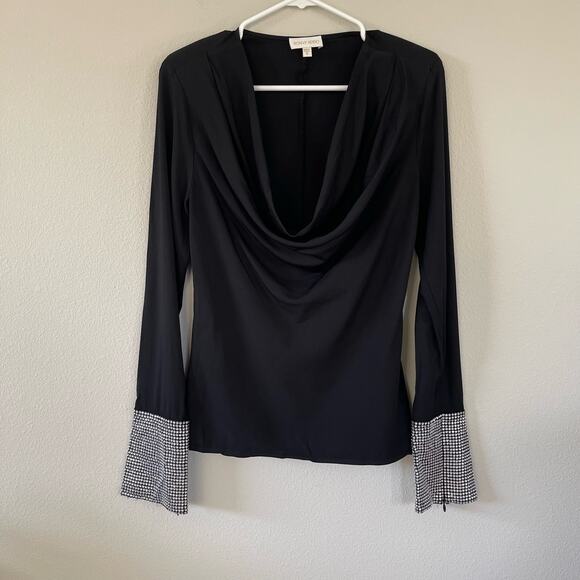 Ronny Kobo Sandra Black Rhinestone Sleeve Drape Blouse (S) - Picture 2 of 9